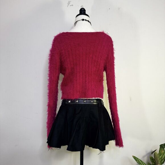 Y2K Hot Pink Cardigan Sweater Front-Tie Softgirl Barbiecore Girlcore Fairy 90s M - Picture 4 of 6